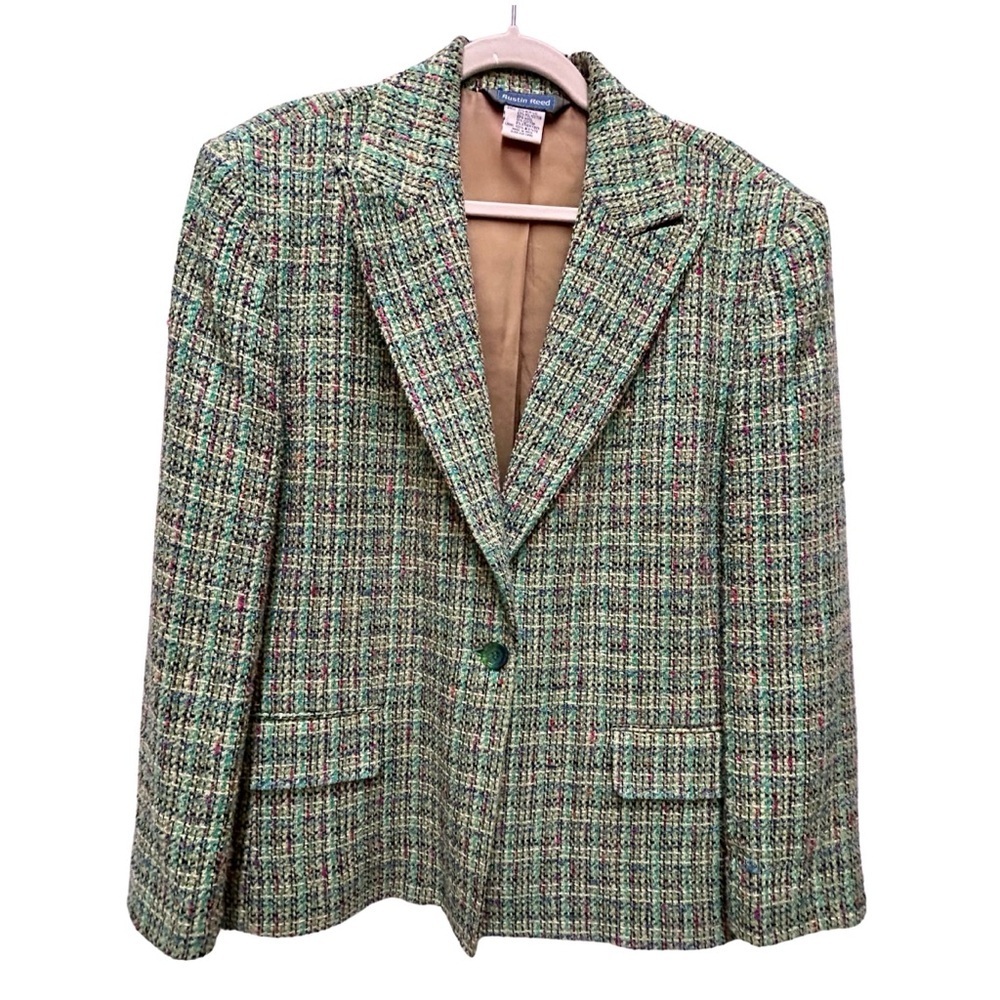Austin Reed Tweed Blazer Women’s Size 14W Green Multi Wool Blend